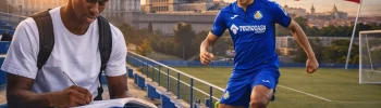 Joven futbolista estudiando y entrenando en España dentro de una residencia de alto rendimiento orientada a compaginar fútbol y estudios
