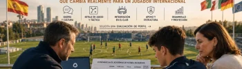 Family assessing Spain and other European soccer academy pathways in front of a real training environment