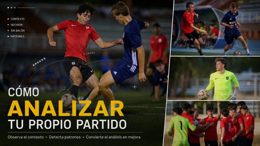 Futbolistas en situaciones reales de partido ilustran cómo analizar el contexto, las decisiones, el juego sin balón y los patrones de rendimiento.