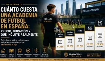 International soccer player at a training academy in Madrid reviewing program prices, duration and what is included in a soccer academy in Spain