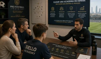 Family and young player receiving guidance from Pro Football Training on how to compare a football school and a high-performance academy in Spain