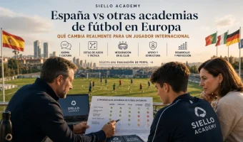 Family assessing Spain and other European soccer academy pathways in front of a real training environment