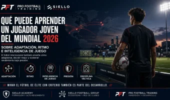Young football player watching international football and learning about adaptation, tempo, pressure and game intelligence during the 2026 World Cup